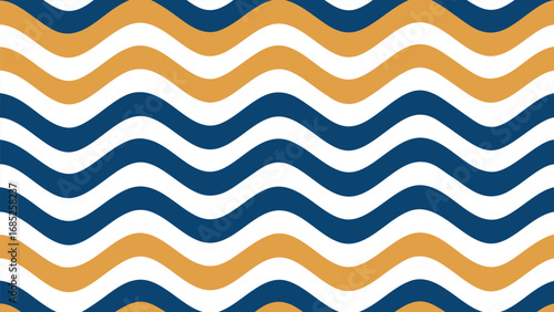 Seamless Horizontal Wavy Lines Pattern in Blue Gold and White abstract background