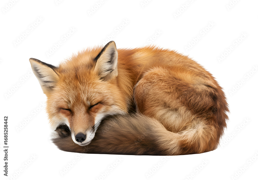 Fototapeta premium Red Fox Sleeping: A Majestic Wildlife Photo on white background