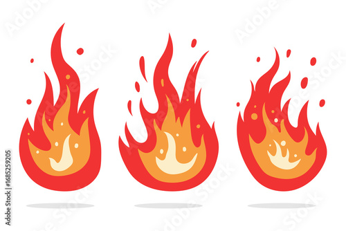 Vector illustration of three red hot fire elements