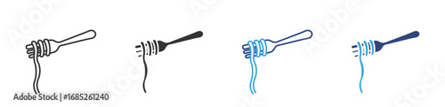 Spaghetti on a fork icon set in outline and flat style , vector illustration. 