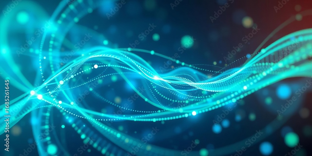 Fototapeta premium Abstract swirling medical data, glowing blue and green hues, pharmaceutical, hospital