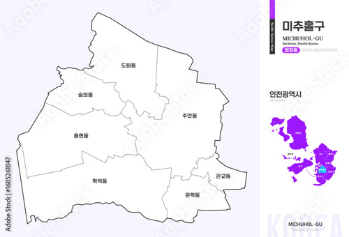 인천광역시 미추홀구 법정동 윤곽선 지도