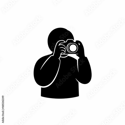 Stylized silhouette of a person with a camera taking a picture.