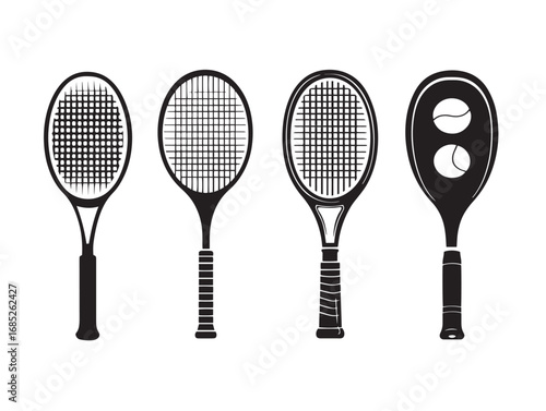 Professional Tennis Equipment Silhouette Vector Pack with Stylish Racket Designs