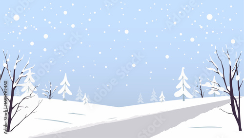 Winter landscape concept with a snowy road and trees