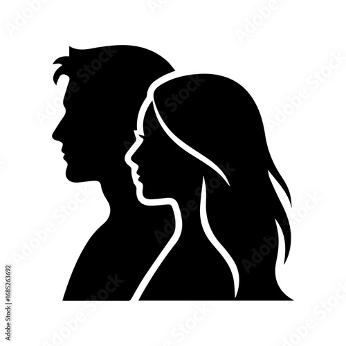 Man and Woman Silhouette Profile Icon – Male and Female Couple Vector Design