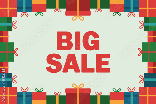 Festive gift boxes frame a bold "BIG SALE" announcement, perfect for seasonal promotions.