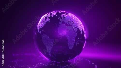 Digital world in violet hues, depicting interconnectedness and global networks