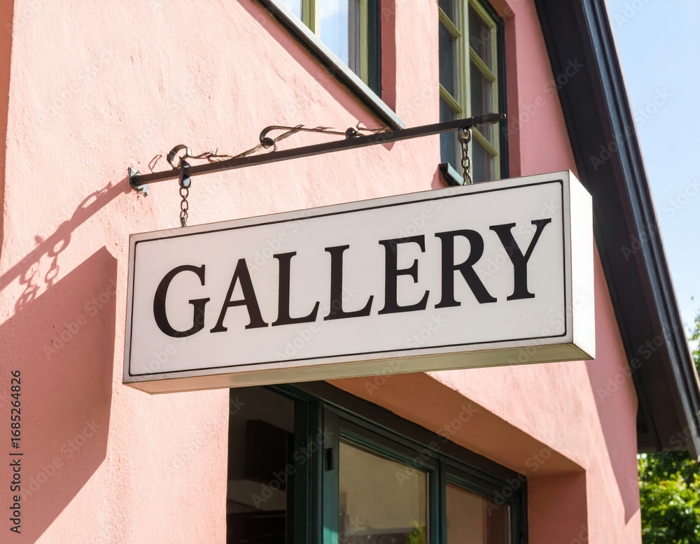 Obraz premium Gallery Sign on Pink Building Facade Art and Culture.