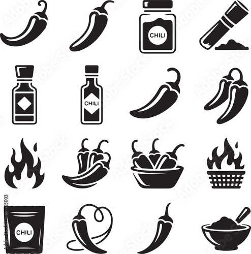 Chili pepper icons set for food and spice related designs vector illustration