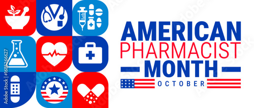 American Pharmacist Month Geometric shape pattern background, banner, card or poster design template is observed every year during October, to raise awareness about the mission. Vector illustration.
