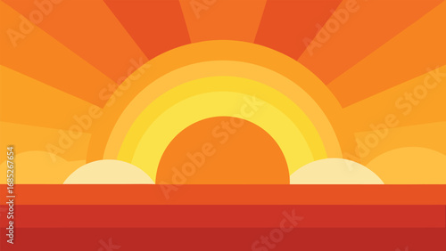 Stylized Sunset with Rainbow Arch and Clouds Over Horizon sunrise