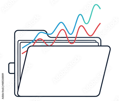 Business finance report folder with rising growth chart lines symbolizing data analysis and financial success in a clean modern graphic illustration