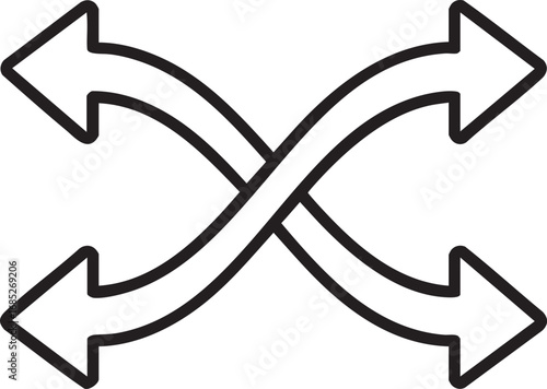 Two line art arrows crossing each other in x shape symbolling crossing or shuffle random play