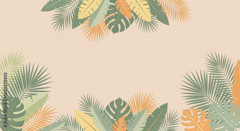 Naklejka premium Tropical Paradise Colorful Leaf Collection on Beige Background for Summer Vibes