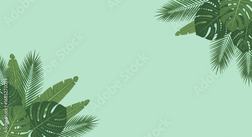 Tropical Leaves Border on a Light Green Background - A Refreshing Tropical Design Element