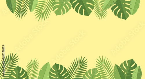 Vibrant Tropical Foliage Frame on Yellow Background for Natural Design and Decoration