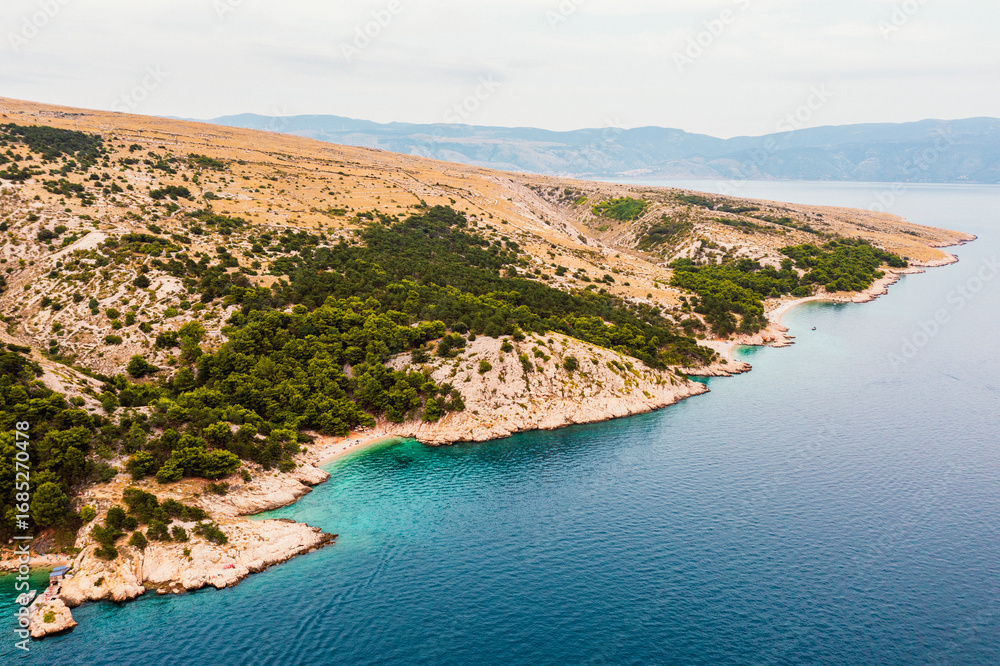 Fototapeta premium Beautiful aerial landscape from a drone on the Croatian island of Krk. Croatian landscape.
