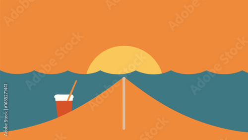 Sunset Over Water with Tent and Drink on Orange Beach sunrise ocean
