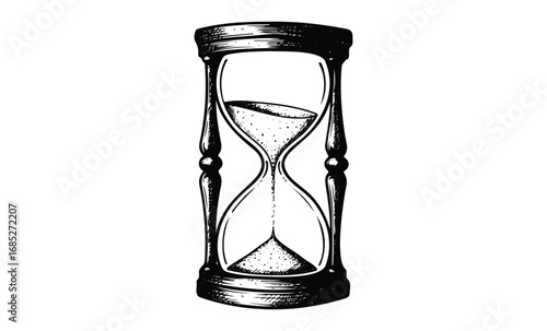 Vintage sand hourglass timer with flowing sand and classic design. Vector retro hand drawn illustration