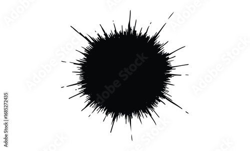 Black ink splatter with radial streaks. Vector retro hand drawn illustration