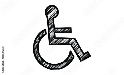 Black and white sketched wheelchair accessibility symbol. Vector retro hand drawn illustration