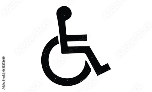Black accessible icon on white background representing disability. Vector retro hand drawn illustration