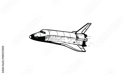 Hand-drawn space shuttle sketch in black and white. Vector retro hand drawn illustration
