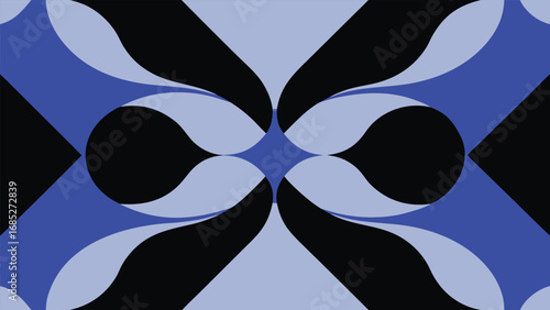 Symmetrical abstract pattern with blue black and light gray shapes geometric