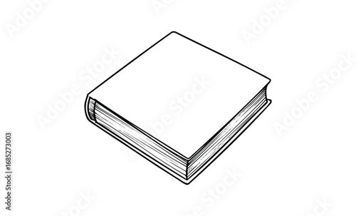 Blank hardcover book line art illustration of a closed textbook. Vector retro hand drawn illustration