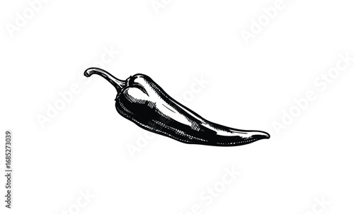 Black and white vintage illustration of a jalapeño pepper. Vector retro hand drawn illustration