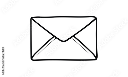 Simple black and white line drawing of a closed envelope. Vector retro hand drawn illustration