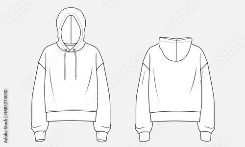 Hoodie technical drawing template front and back