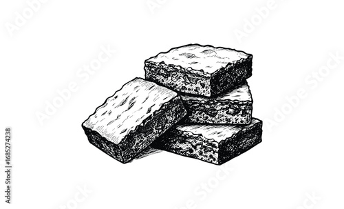 Hand-drawn chocolate brownies sketch: rustic dessert illustration. Vector retro hand drawn illustration