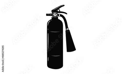 Silhouette of fire extinguisher safety equipment illustration. Vector retro hand drawn illustration
