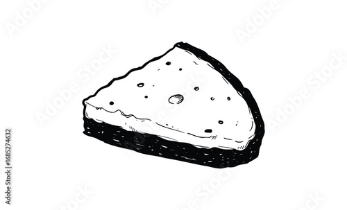 Sketch of a slice of pie with crumbly crust and smooth filling in black and white. Vector retro hand drawn illustration