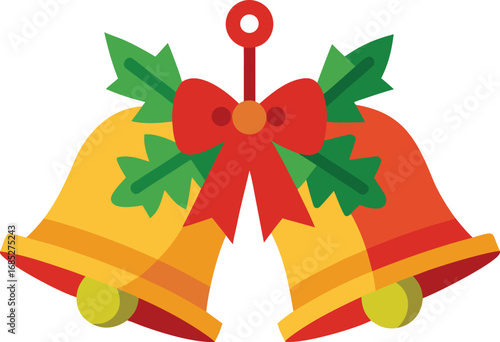 Merry christmas bells vector design on transparent background