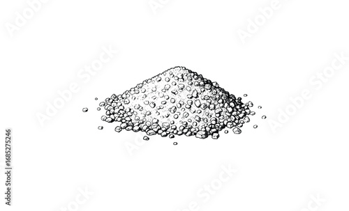 Black and white illustration of a pile of gravel. Vector retro hand drawn illustration