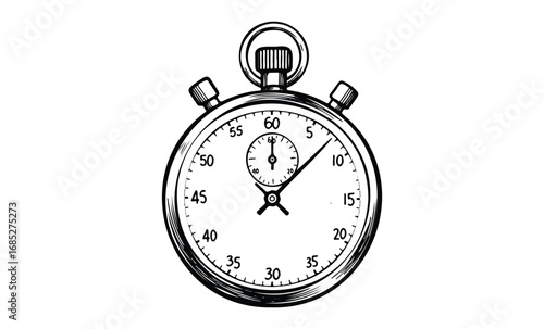 Vintage stopwatch illustration with detailed dials and buttons. Vector retro hand drawn illustration