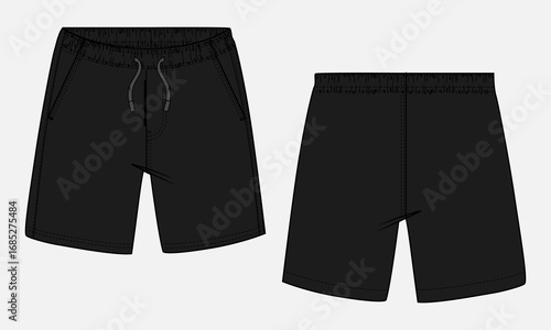 Black Shorts pant vector illustration template front and back