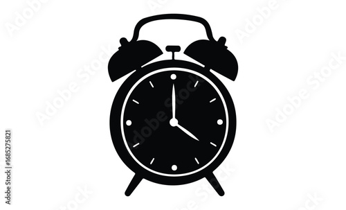 Classic retro alarm clock silhouette with twin bells and minimal design. Vector retro hand drawn illustration