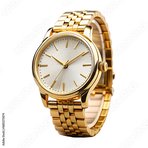 Gold wristwatch isolated on transparent background