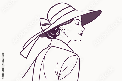 Elegant woman with a hat in simple vector illustration showcasing timeless beauty and classic style for fashion beauty or design projects suitable for logos icons and artistic purposes