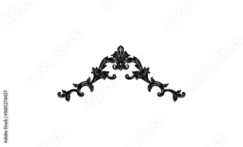 Elegant black ornamental floral design with symmetrical scrollwork. Vector retro hand drawn illustration