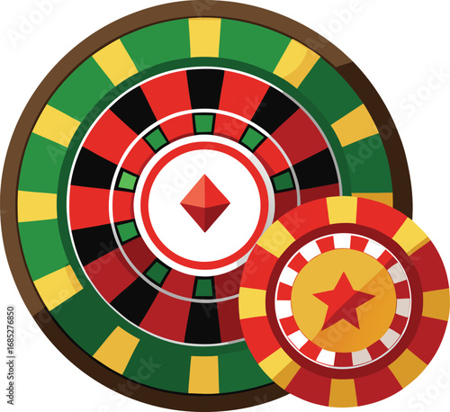 Vector roulette wheel and chip icons