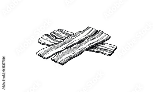 Hand-drawn illustration of strips of crispy bacon. Vector retro hand drawn illustration