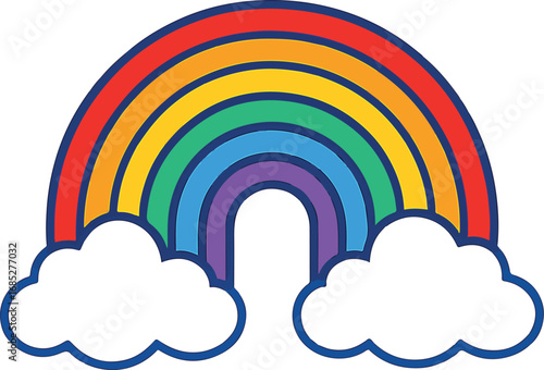 Brightly colored rainbow arching over fluffy white clouds