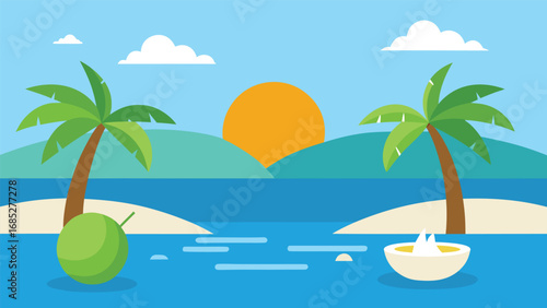 Tropical Island Scene With Palm Trees And Coconut beach vacation