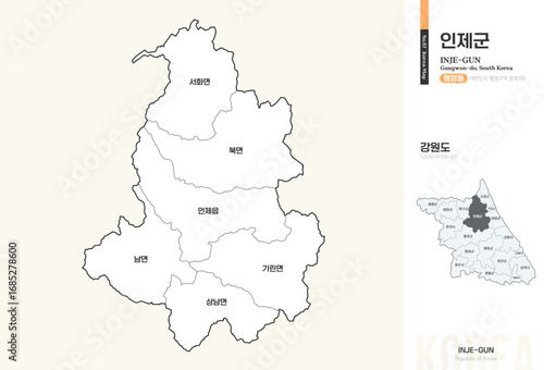 강원도 인제군 행정동 윤곽선 지도
