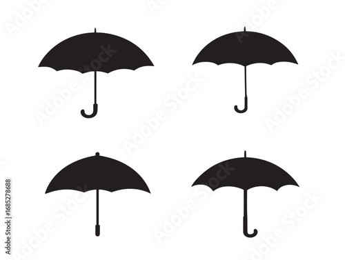 Classic Umbrella Symbol in Bold Black Silhouette Vector Design